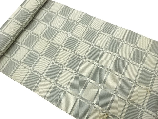 JAPANESE KIMONO / ANTIQUE LATTICE PATTERN WOVEN EIGHT-SIDED OBI BOLT